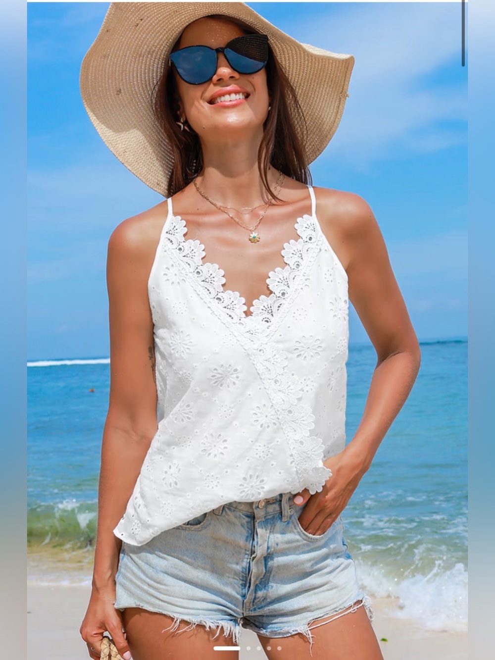 NWT Cupshe White Eyelet Lace Trim Camisole beach top XL - Picture 4 of 11